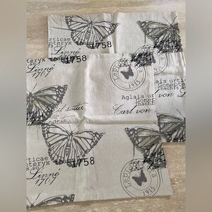 Set of two linen blend pillow cases.17”Butterfly design Cottage Core Gray/Black